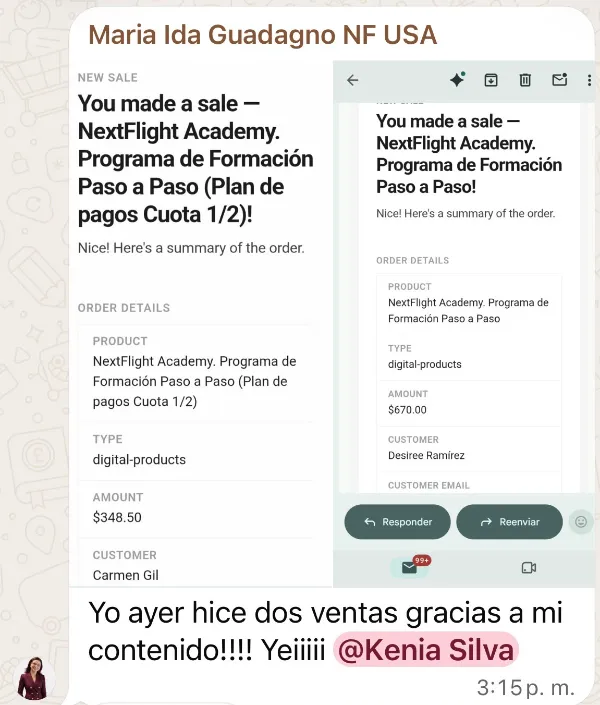 Mensaje de Maria Ida Guadagno en el grupo del Reto Imparable